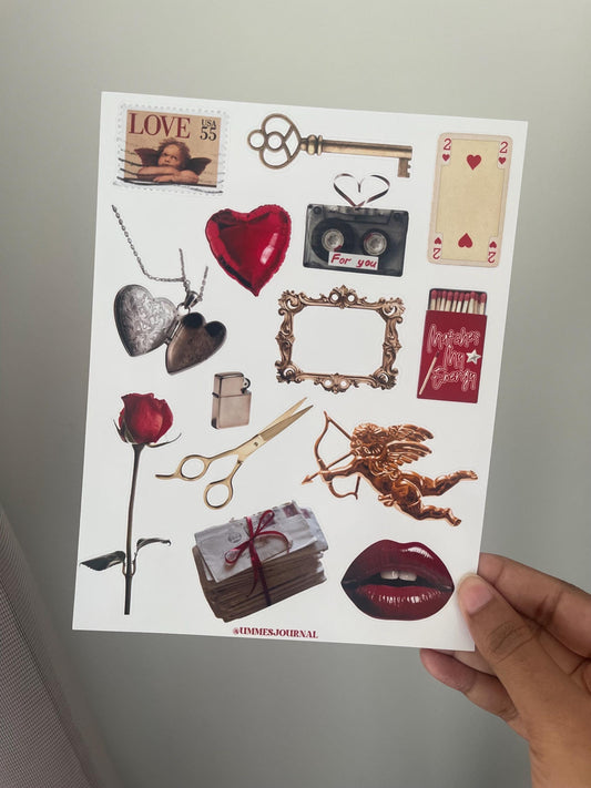 Red Heart and Cupid Sticker Sheet